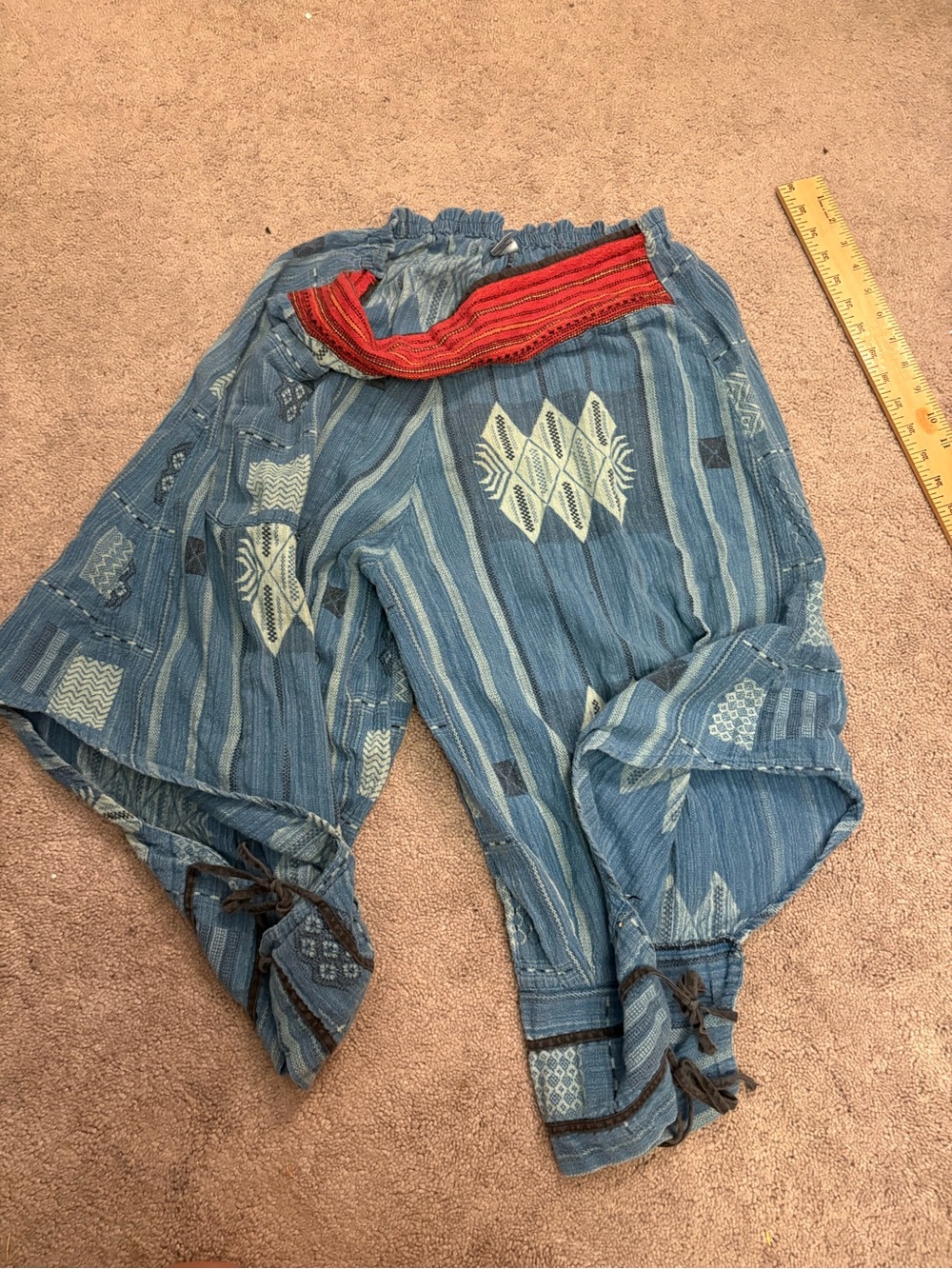 Handmade Blue Textured Pants with Smiley Tag